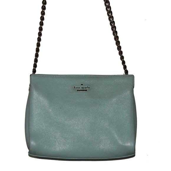 Kate Spade Baby Blue Leather Shoulder Bag with Gold Chain - Picture 7 of 10